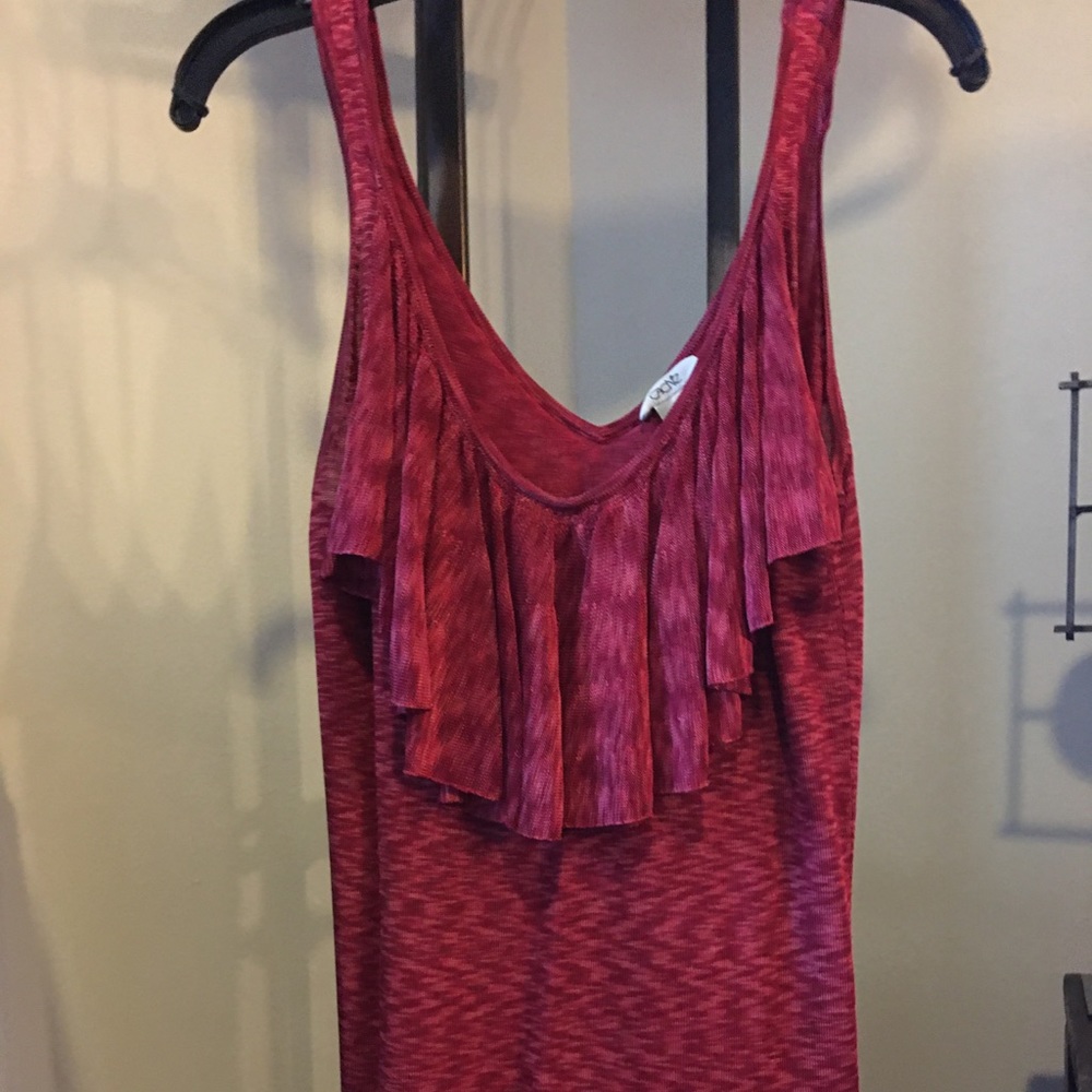 Cache Red/Fuchsia Ruffle Tank